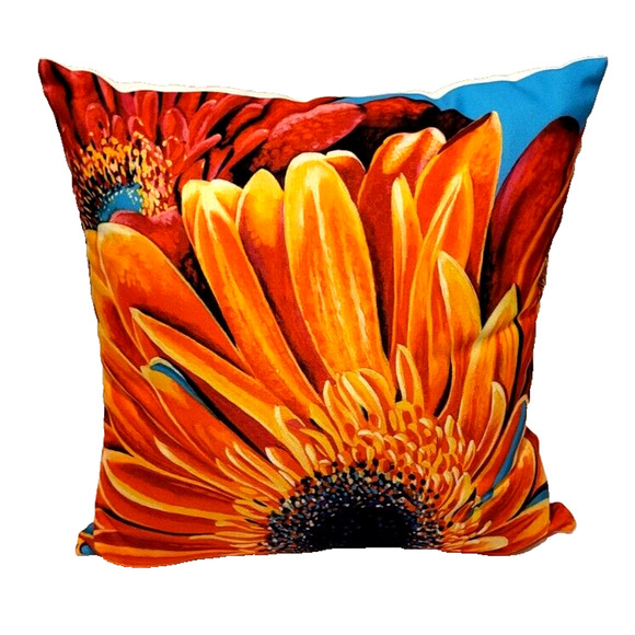 Vibrant Carolee Vitaletti Sunflower Decorative Pillow 16x16 Orange Yellow White - Picture 1 of 7